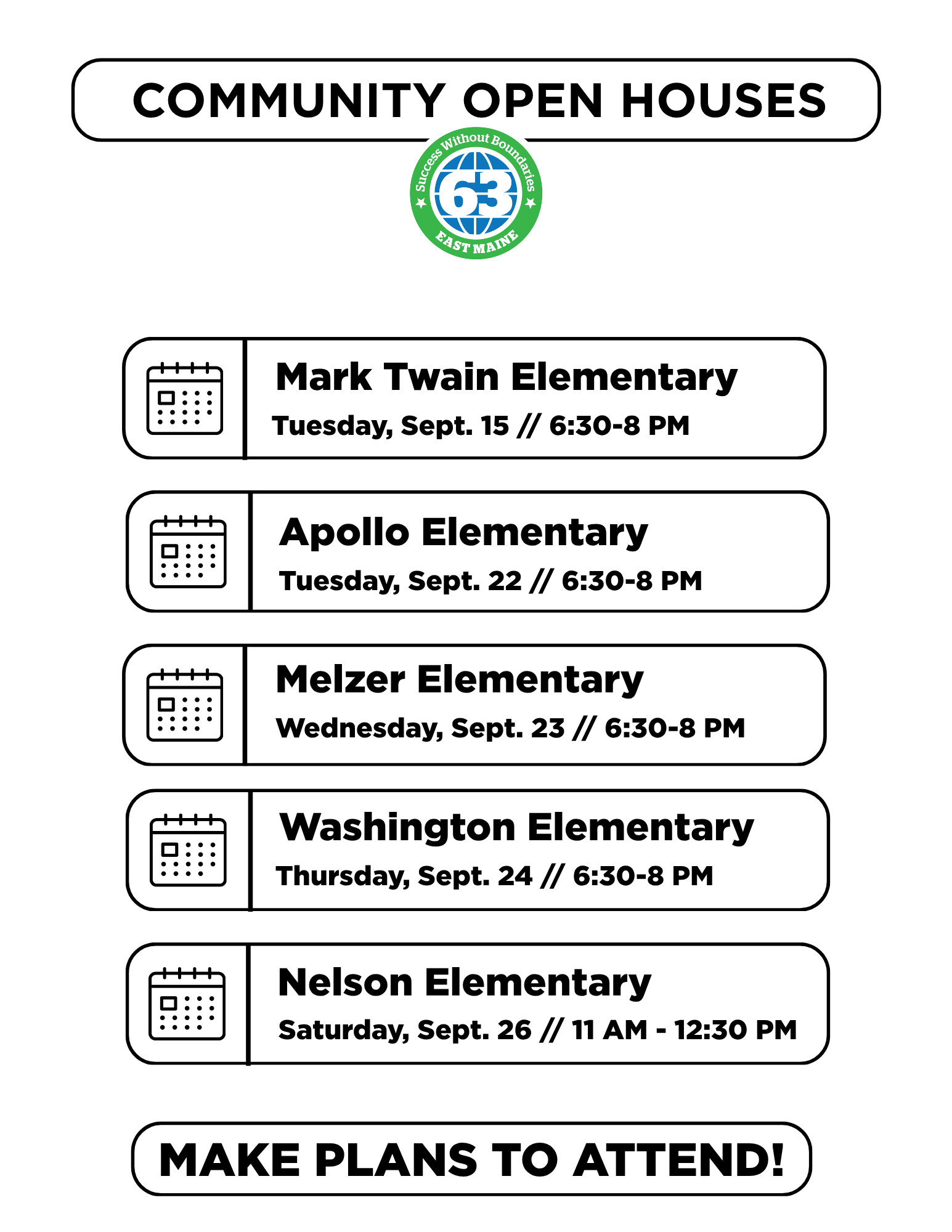 Community Open House Schedule