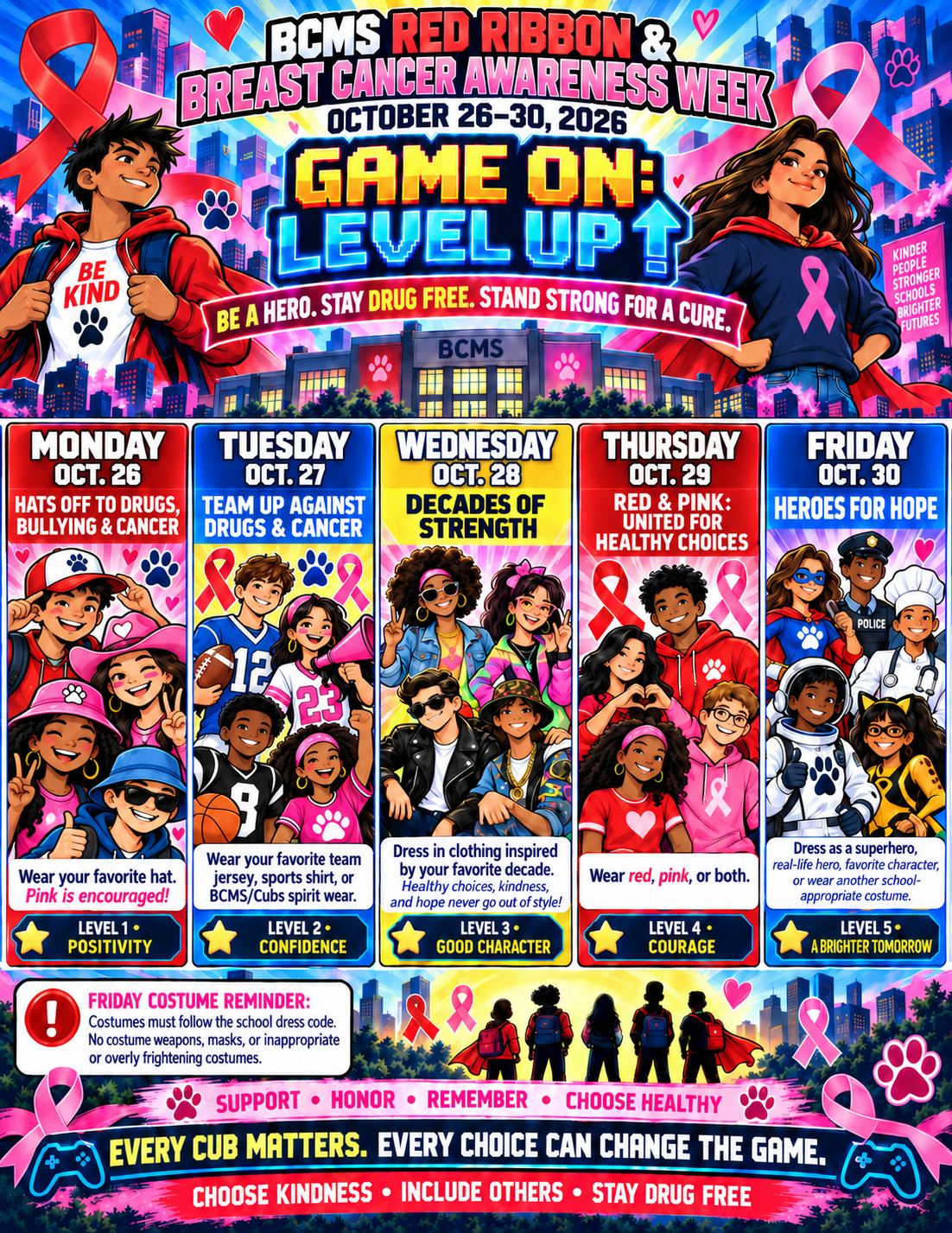 Updated BCMS Red Ribbon & Breast Cancer Awareness Week- October 26-30,2026