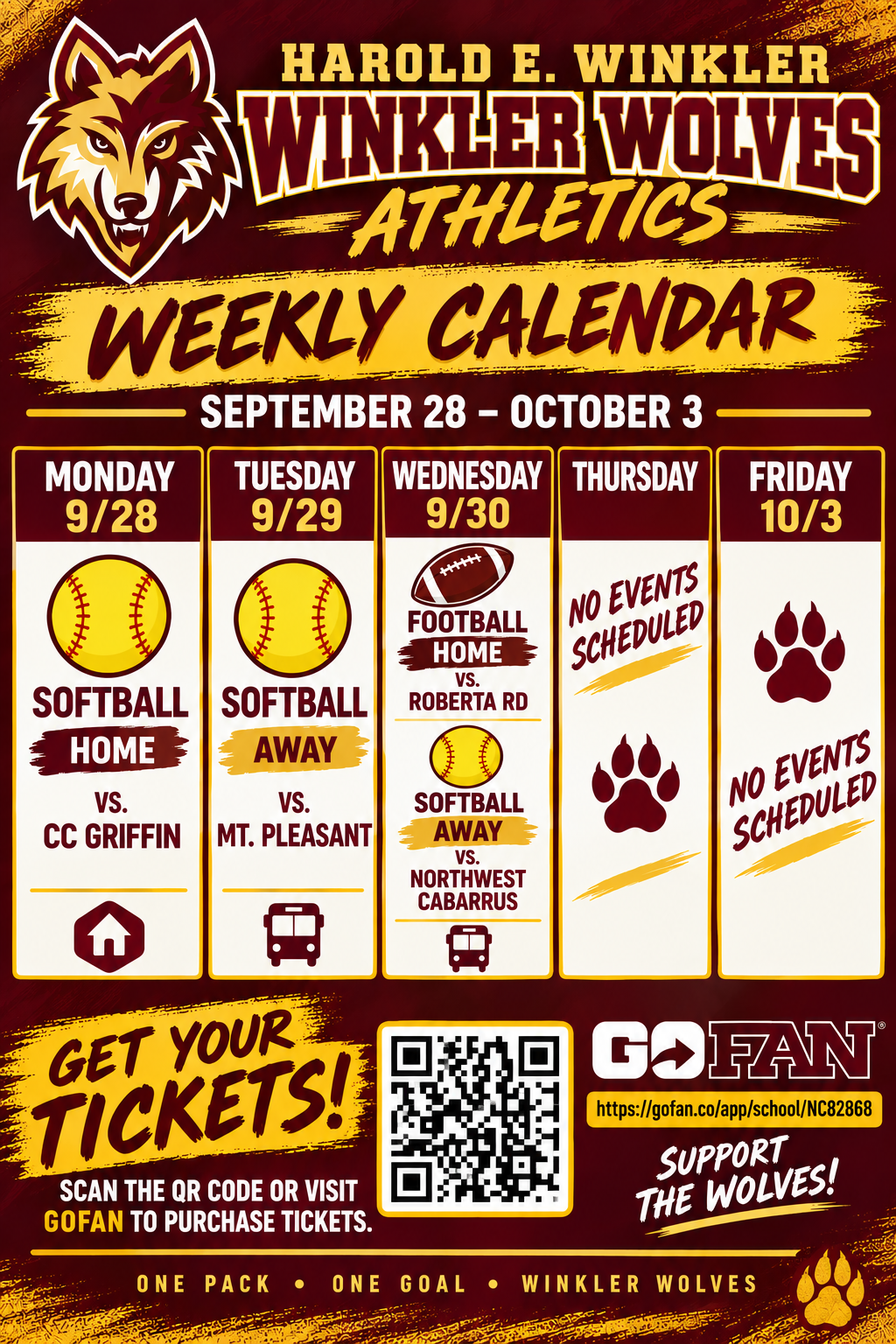 Winkler Athletics Weekly Schedule