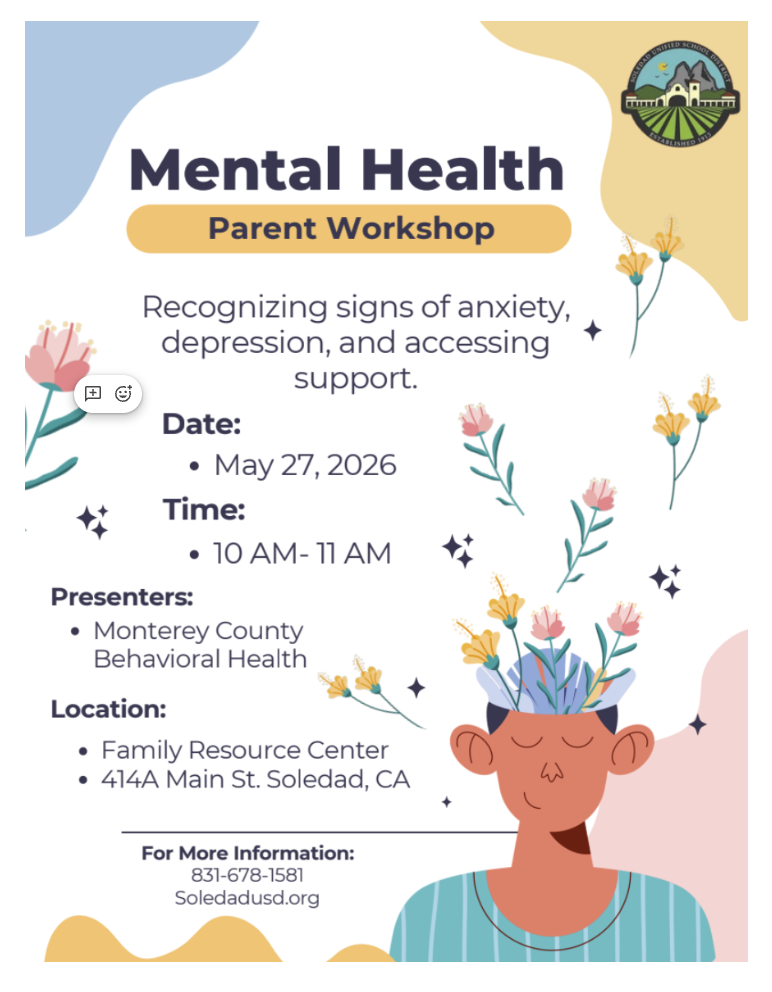Tomorrow! Mental Health Parent Workshop - May 27, 2026 