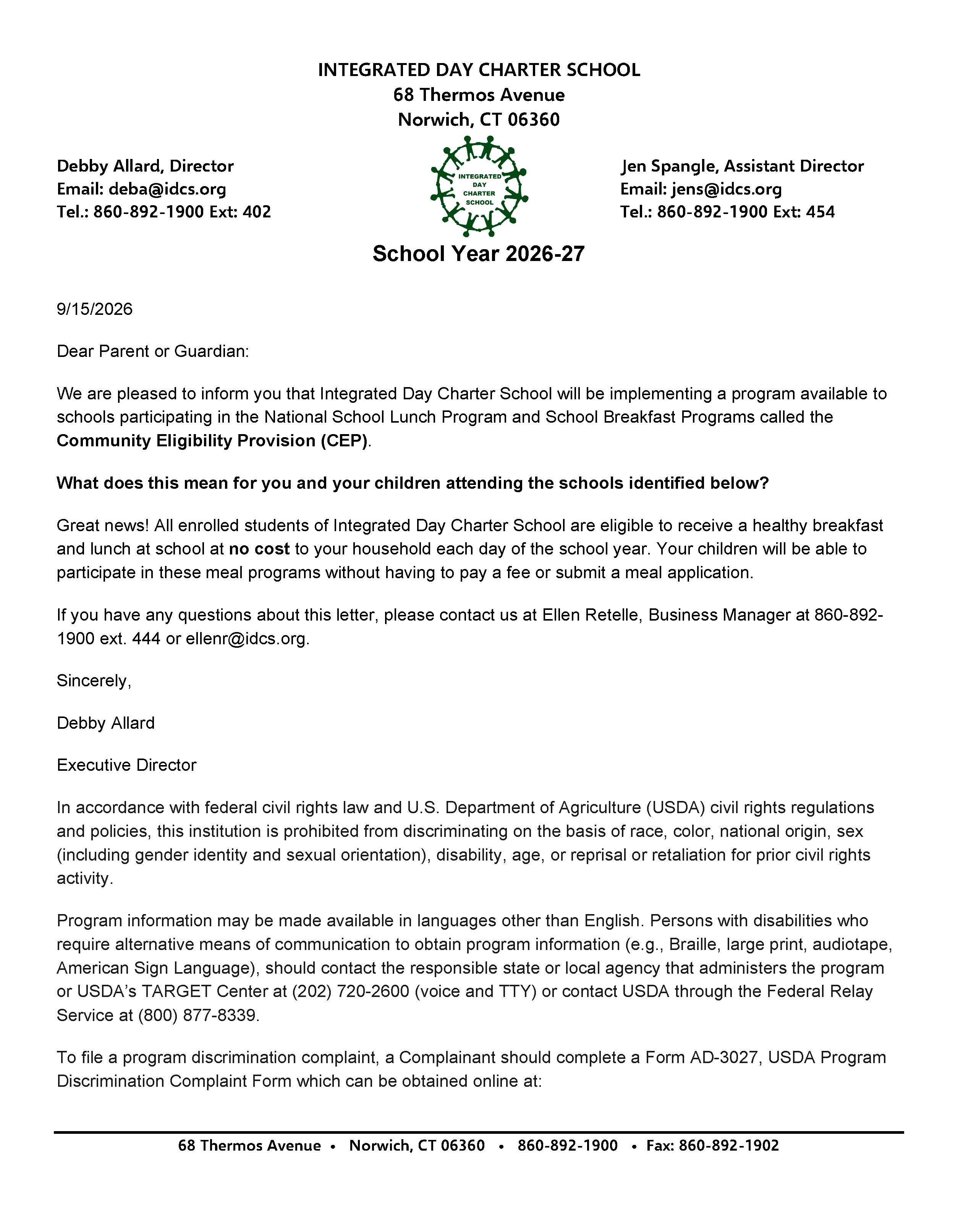 Integrated Day Charter School Provides Free Breakfast and Lunch for the 2026-2027 School Year through CEP