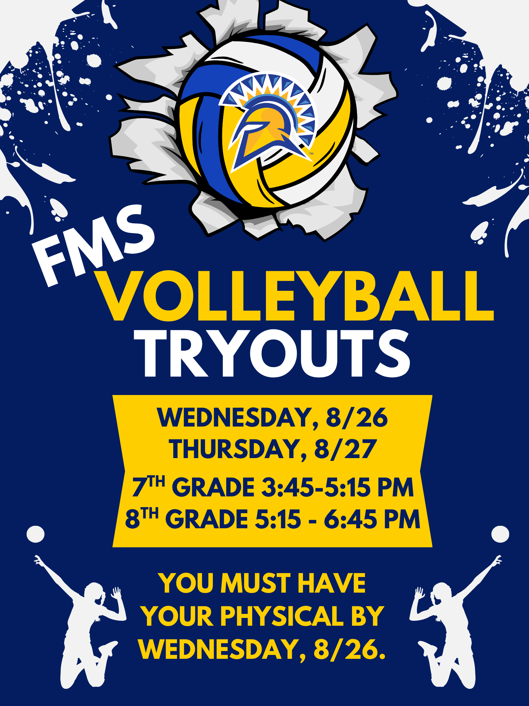 Volleyball Tryouts next Wed. (8/26) and Thurs. (8/27)! 