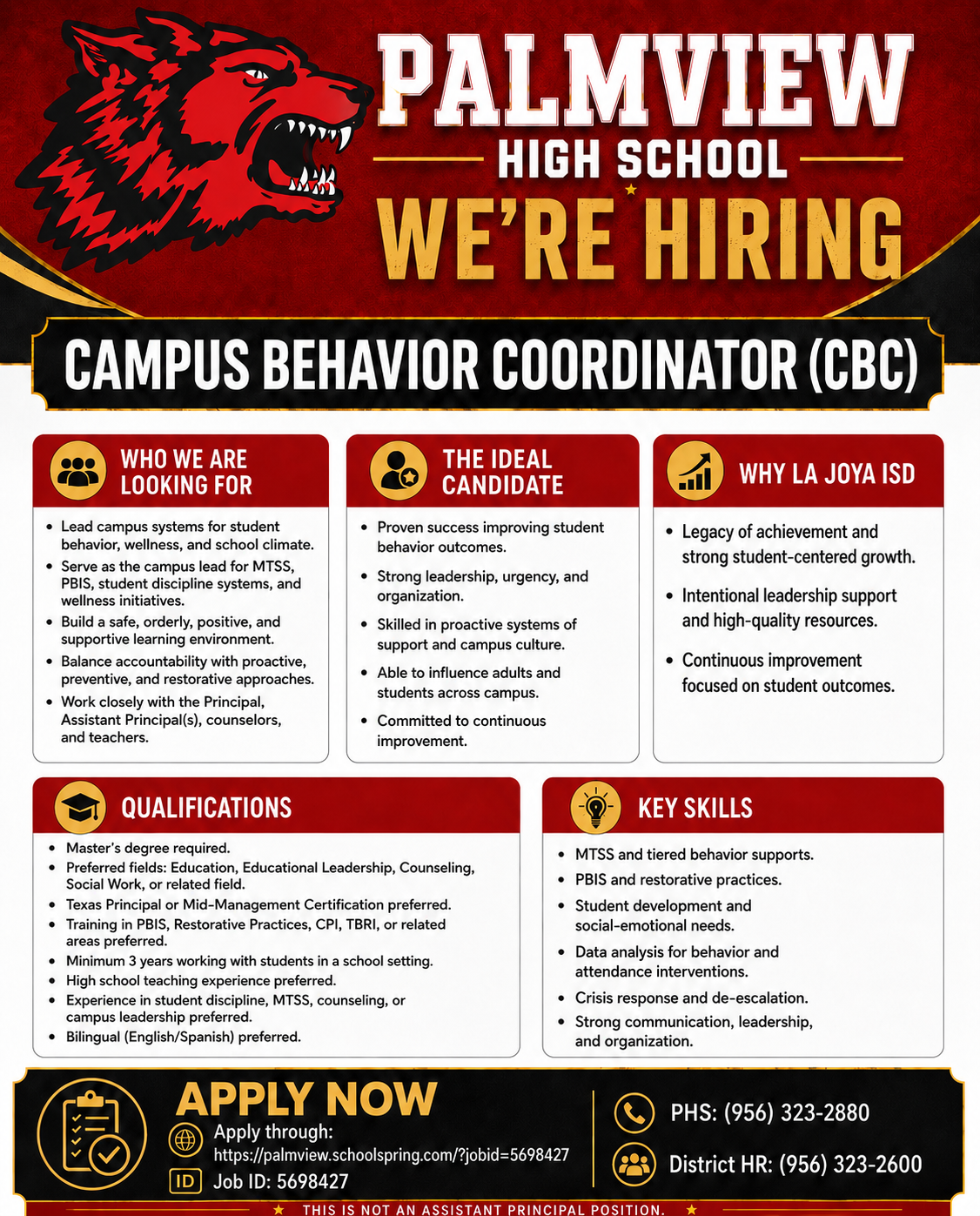 🚨 Palmview High School is hiring! 🚨