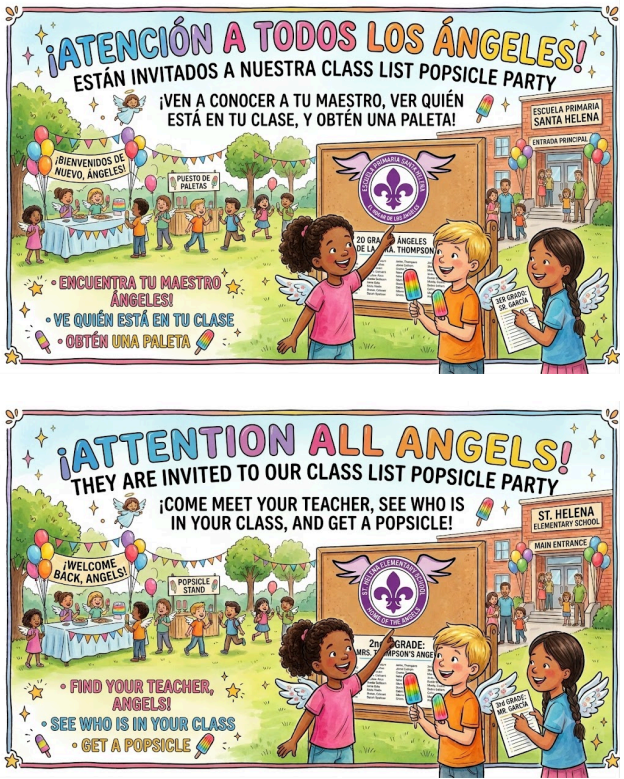 SHPS Class List Popsicle Party on Friday, Aug. 14th at 4:30