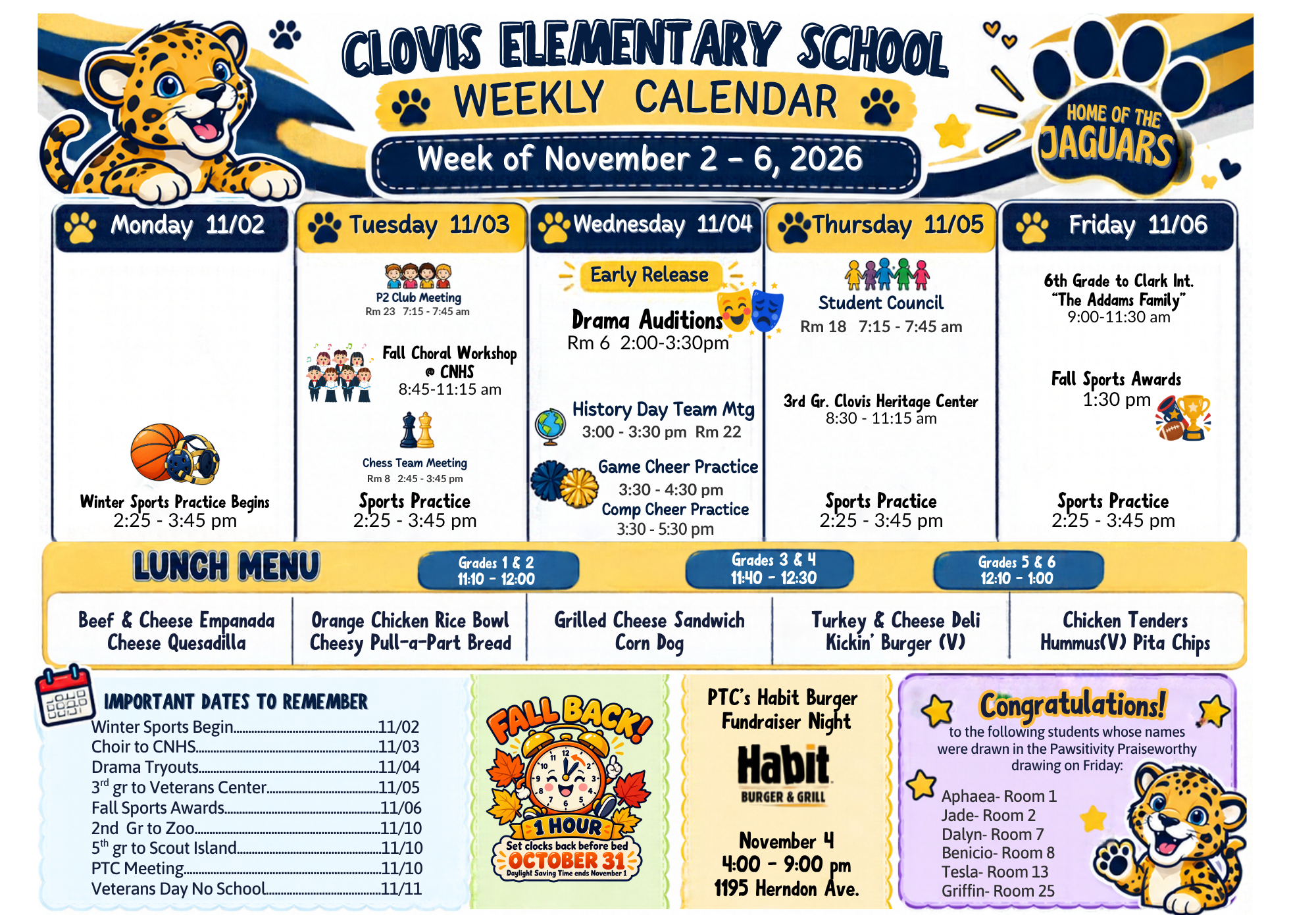 Weekly Calendar November 2 - 6