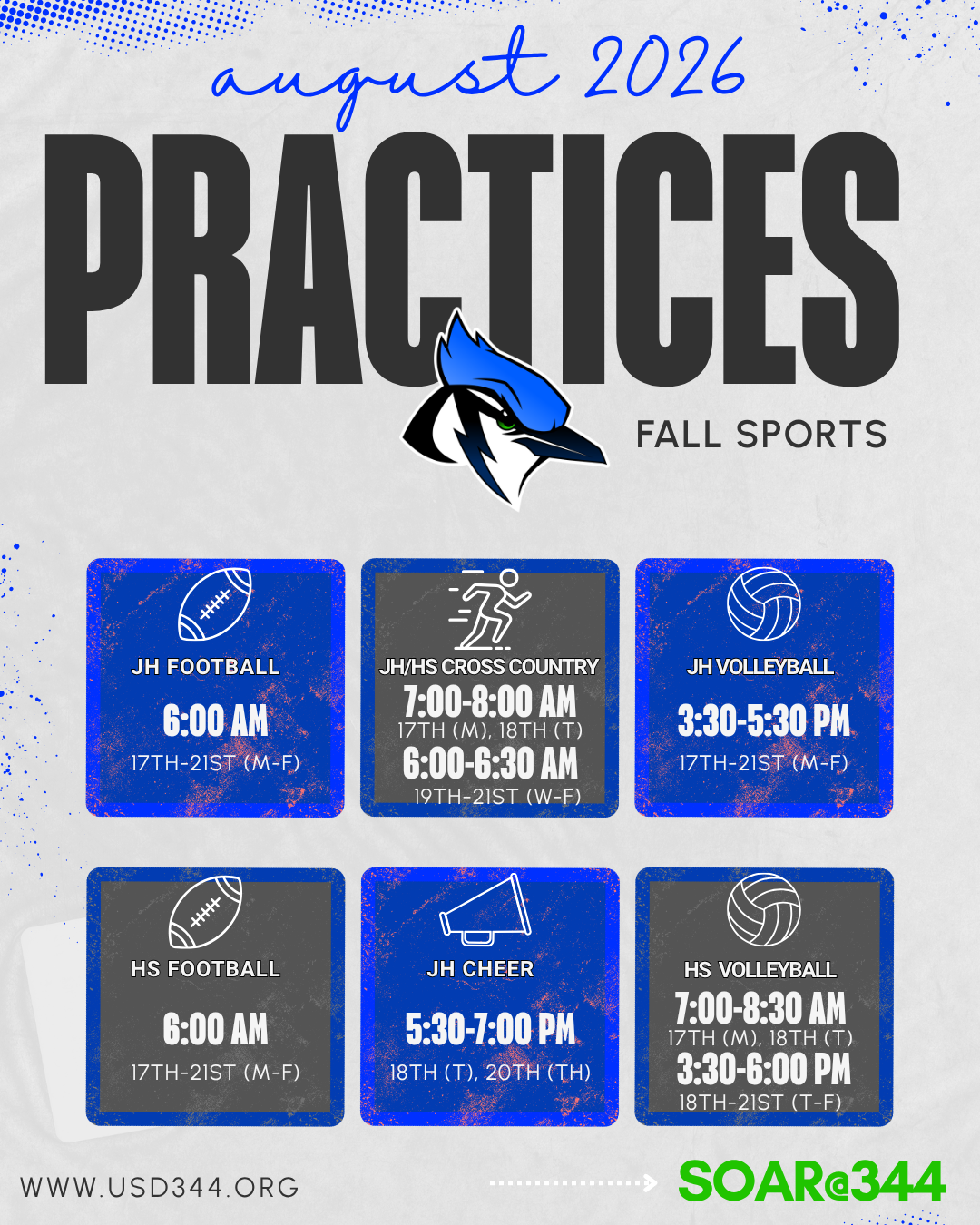 Fall Sports info & practice times