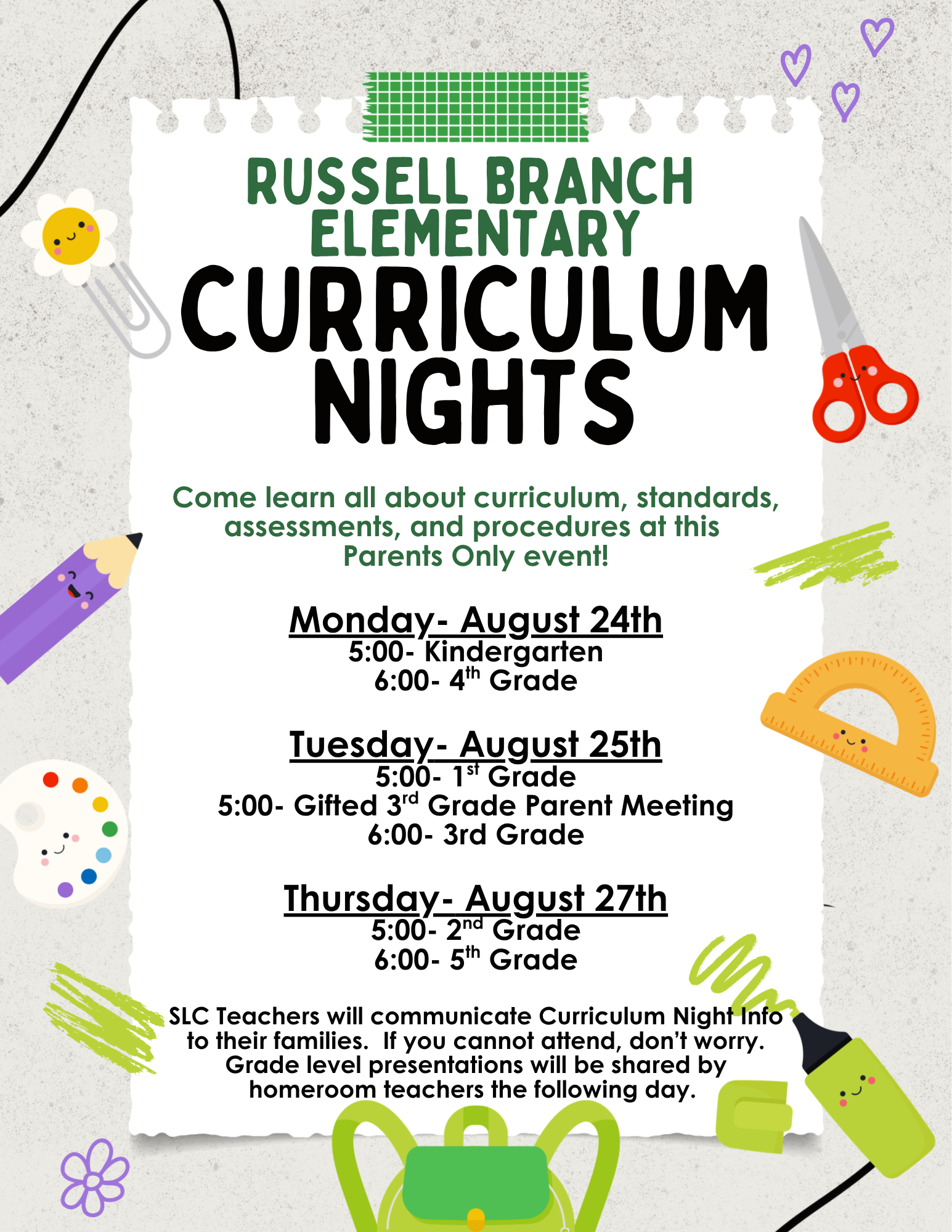 Curriculum Night Information