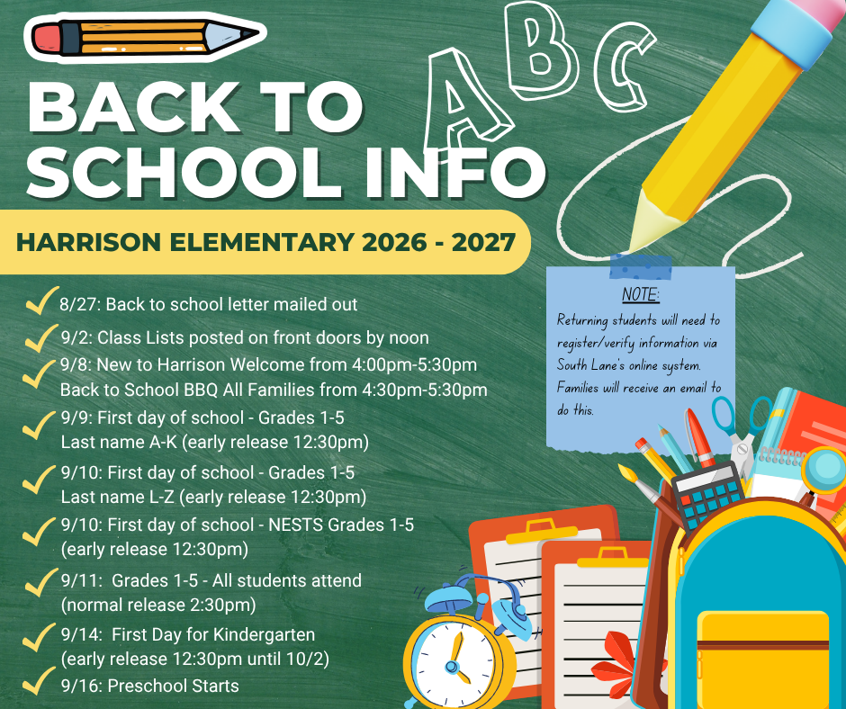 Harrison Elementary Back to School Info 26/27