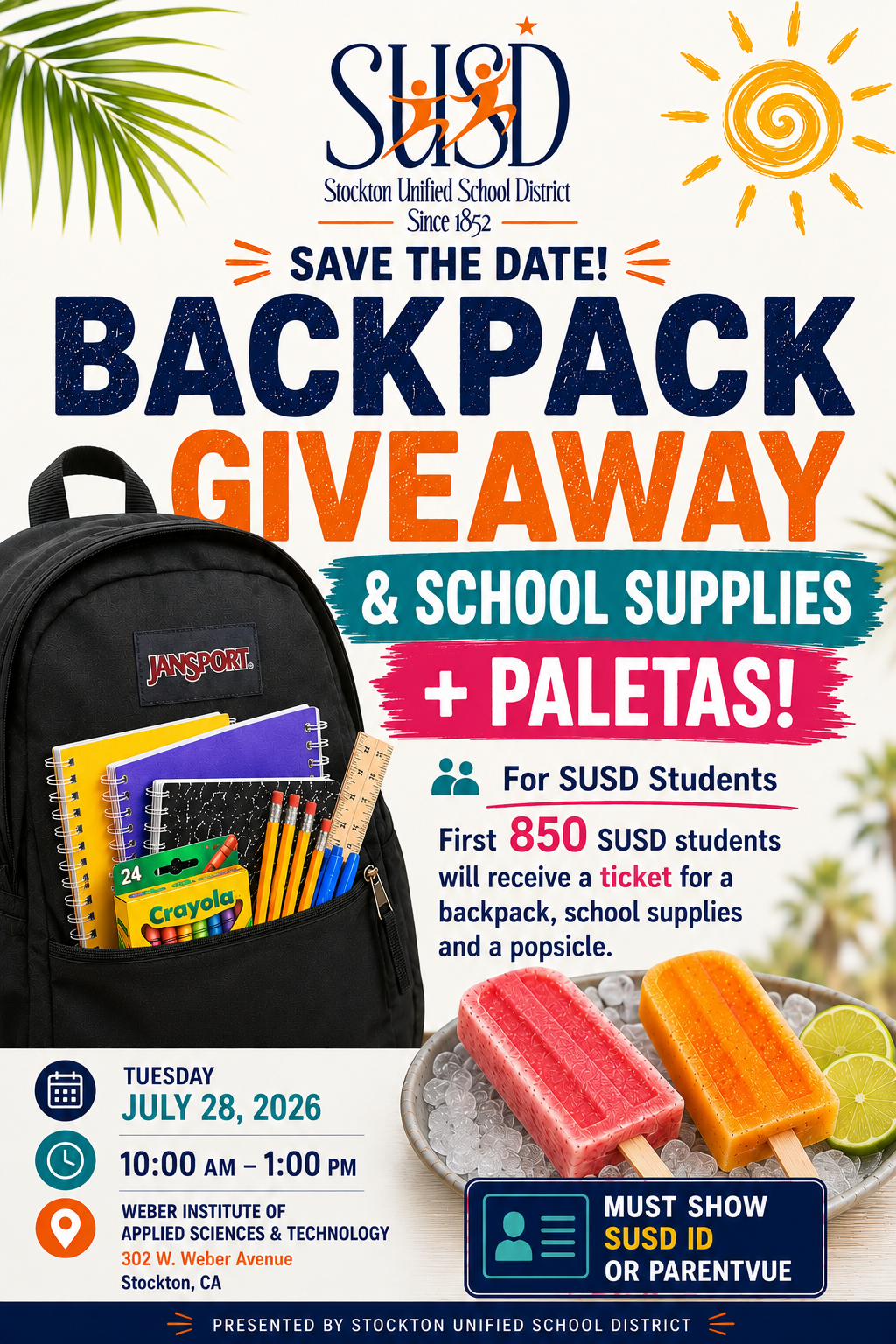 🎒 Backpack Giveaway for SUSD Students! 