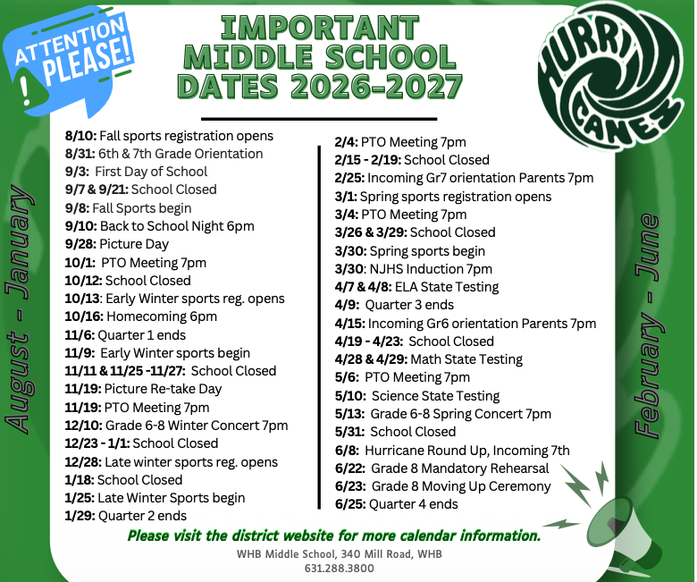 Important Middle School Dates