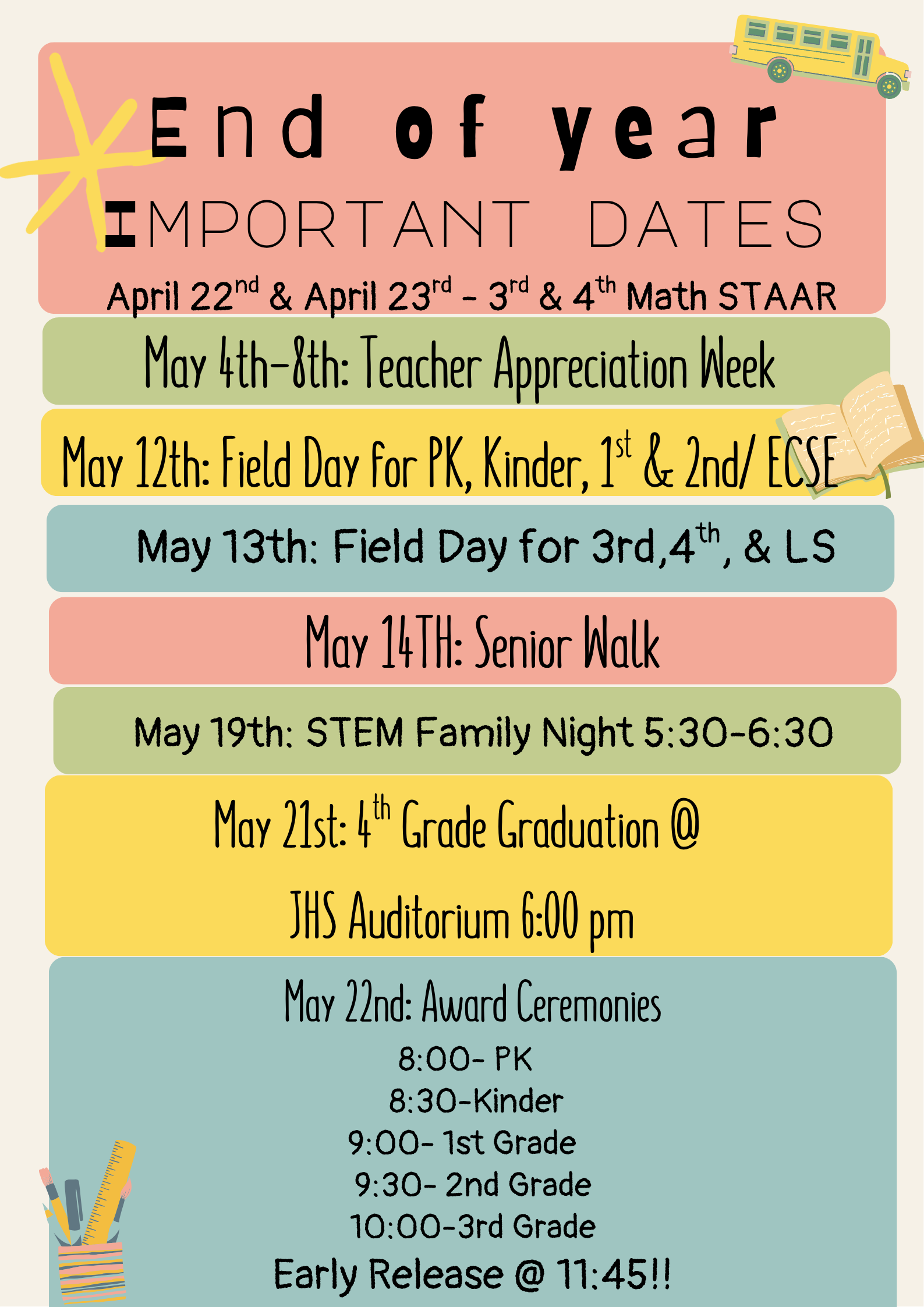 End of Year Dates