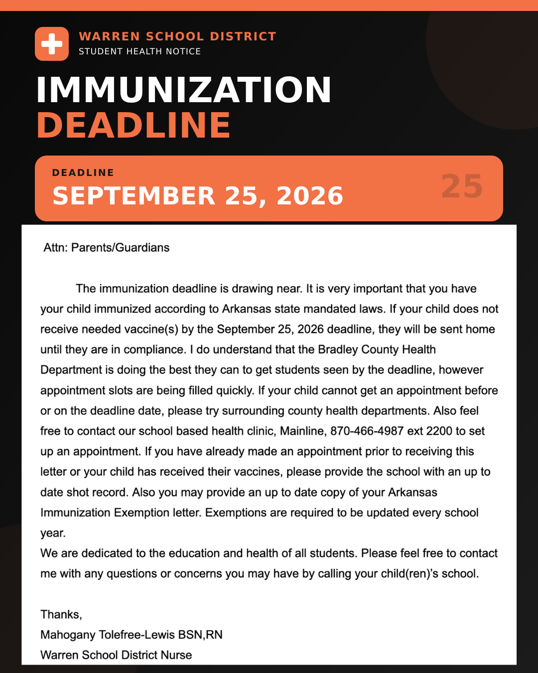 Immunization Deadline