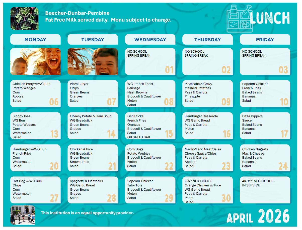 2026 April lunch menu