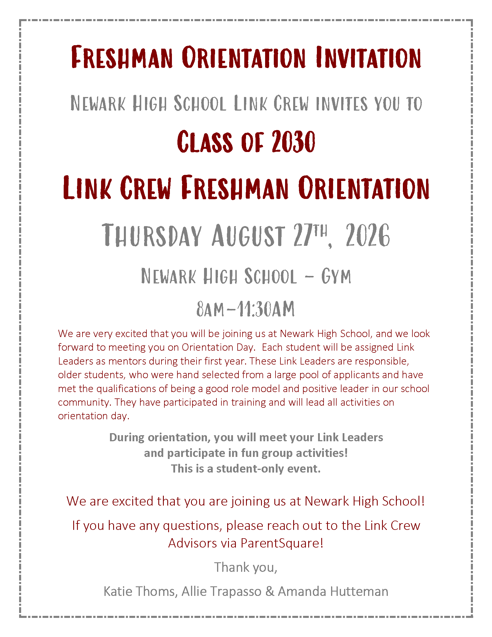 Class of 2030 Freshman Orientation – August 27 🦊