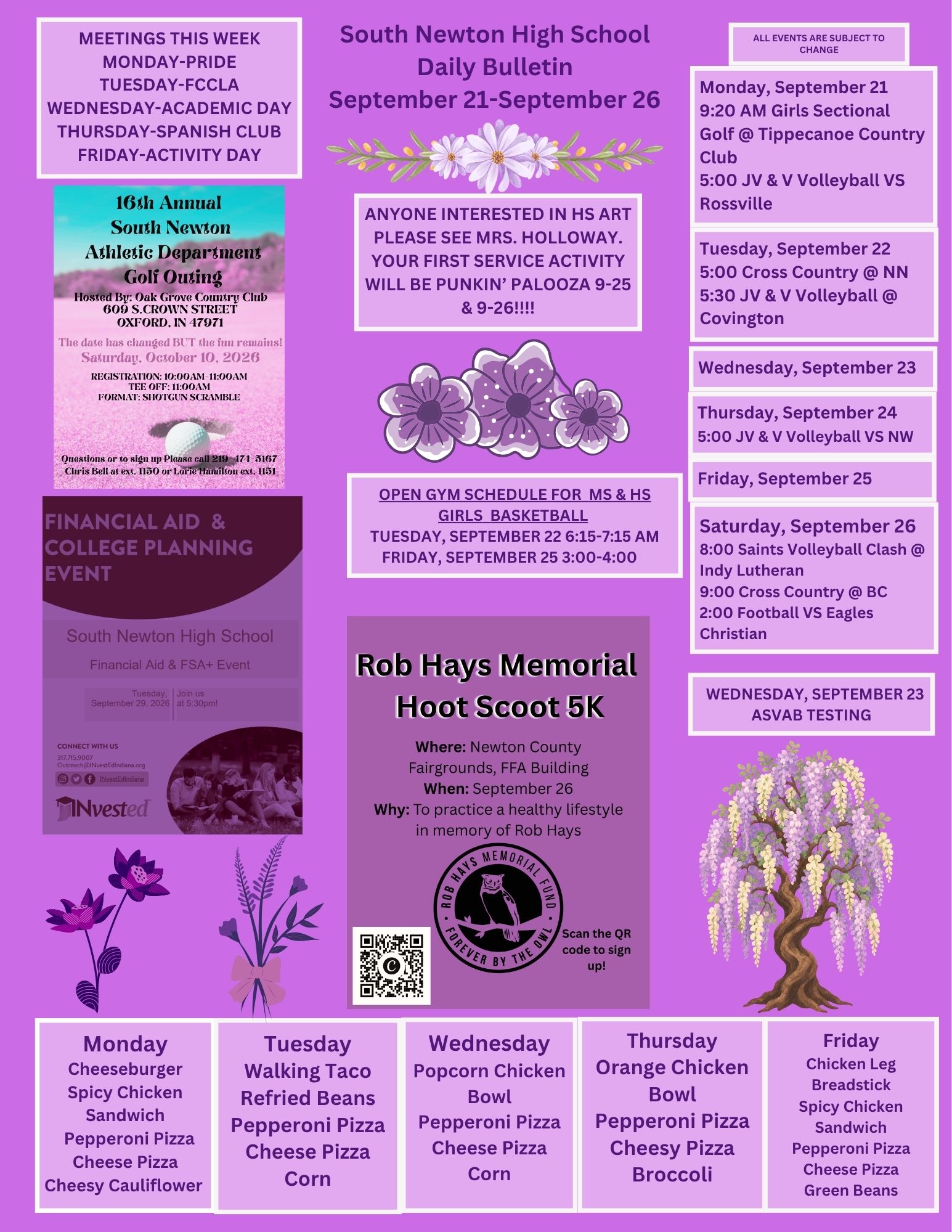 SNHS Bulletin September 21 - 26, 2026