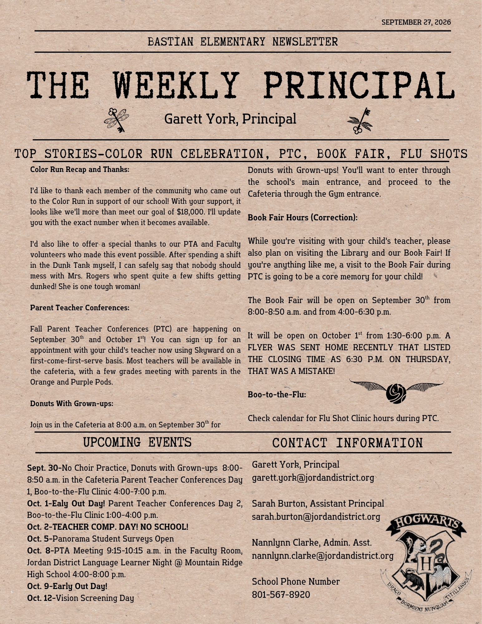 Family Newsletter September 27, 2026