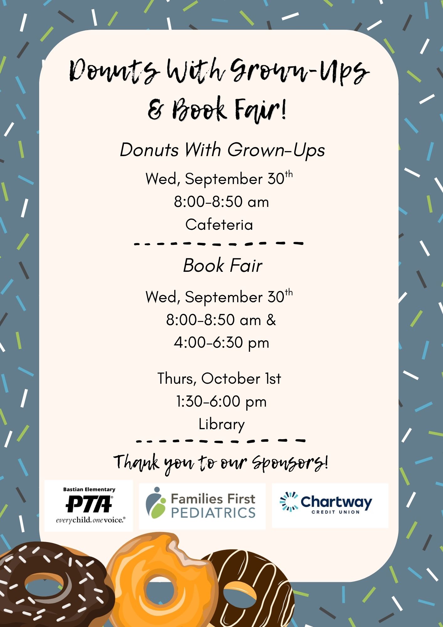 Donuts With Grown-ups and Book Fair Info