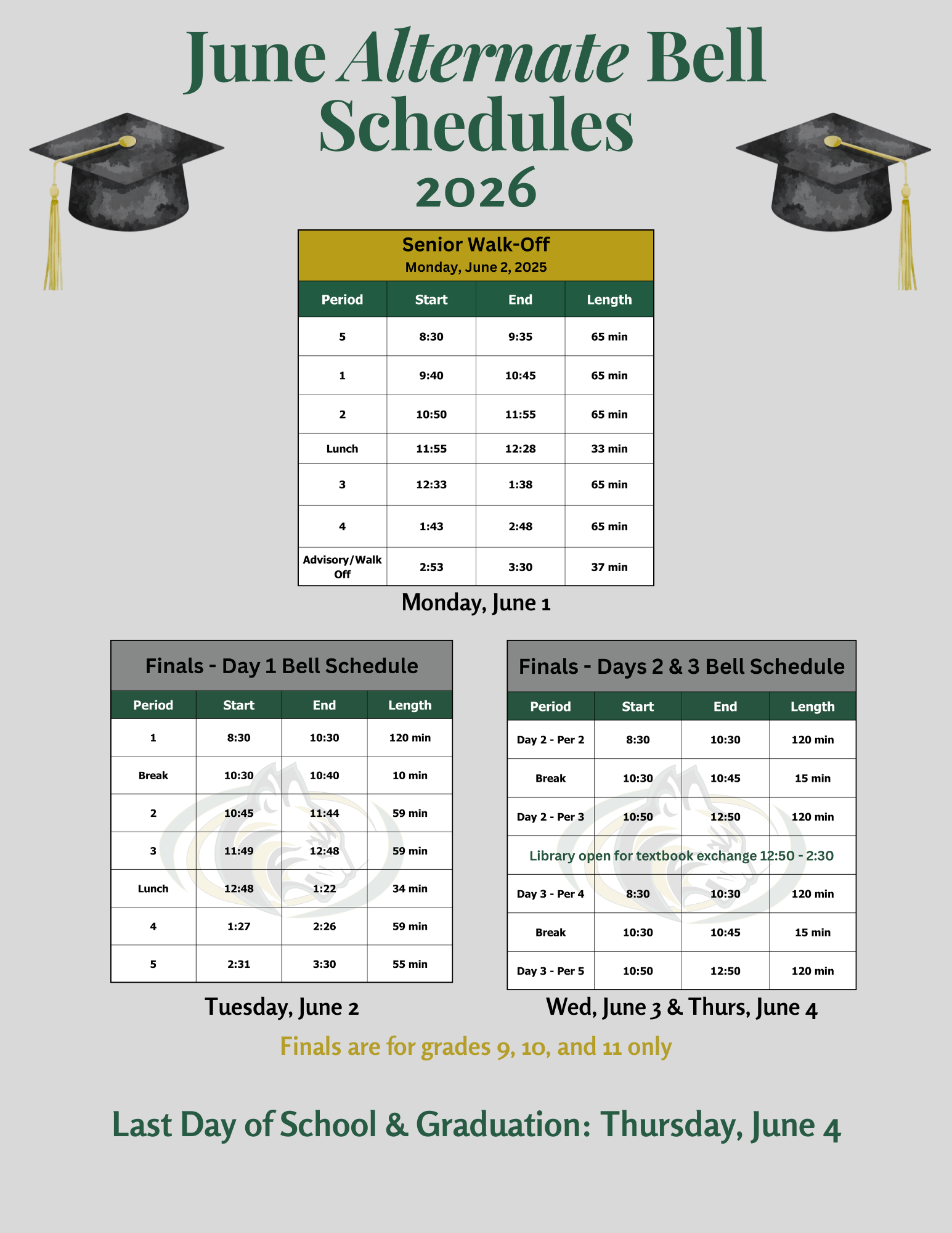 June 2026 Alternate Bell Schedules
