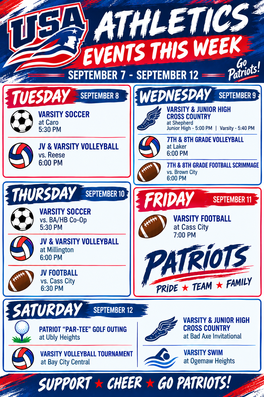 USA Athletics Events This Week Sept. 7th - Sept. 12th