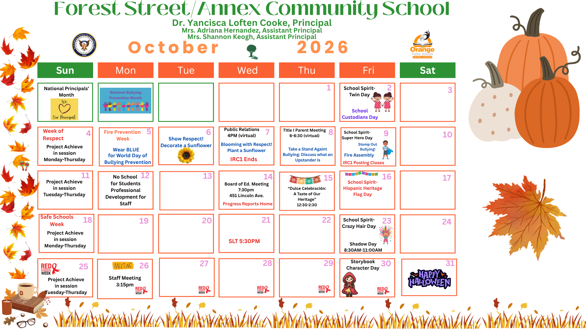October Monthly Activities Calendar