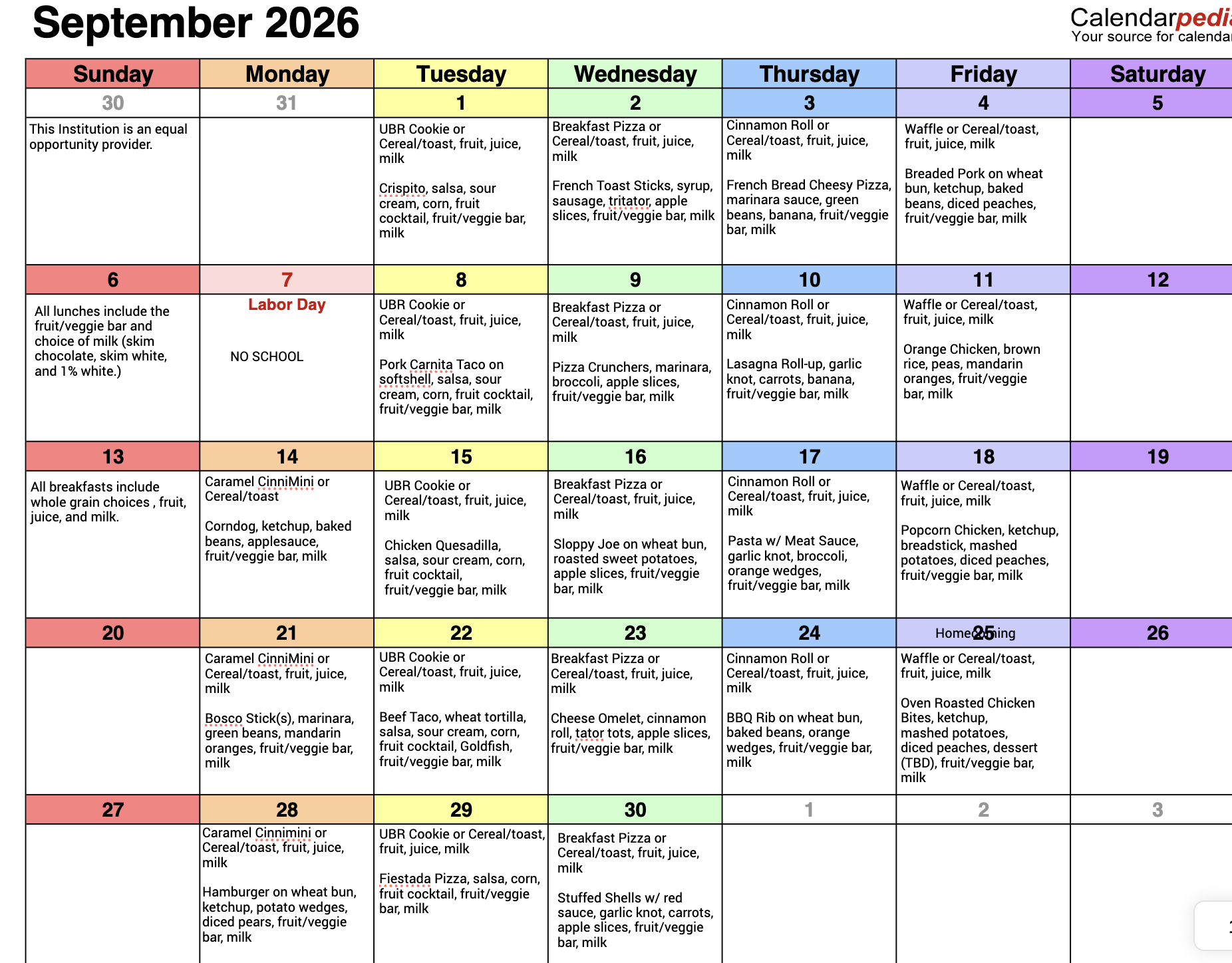 September menu