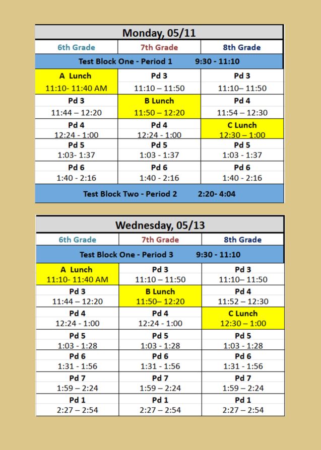 SCMS 2026 CFE Schedule