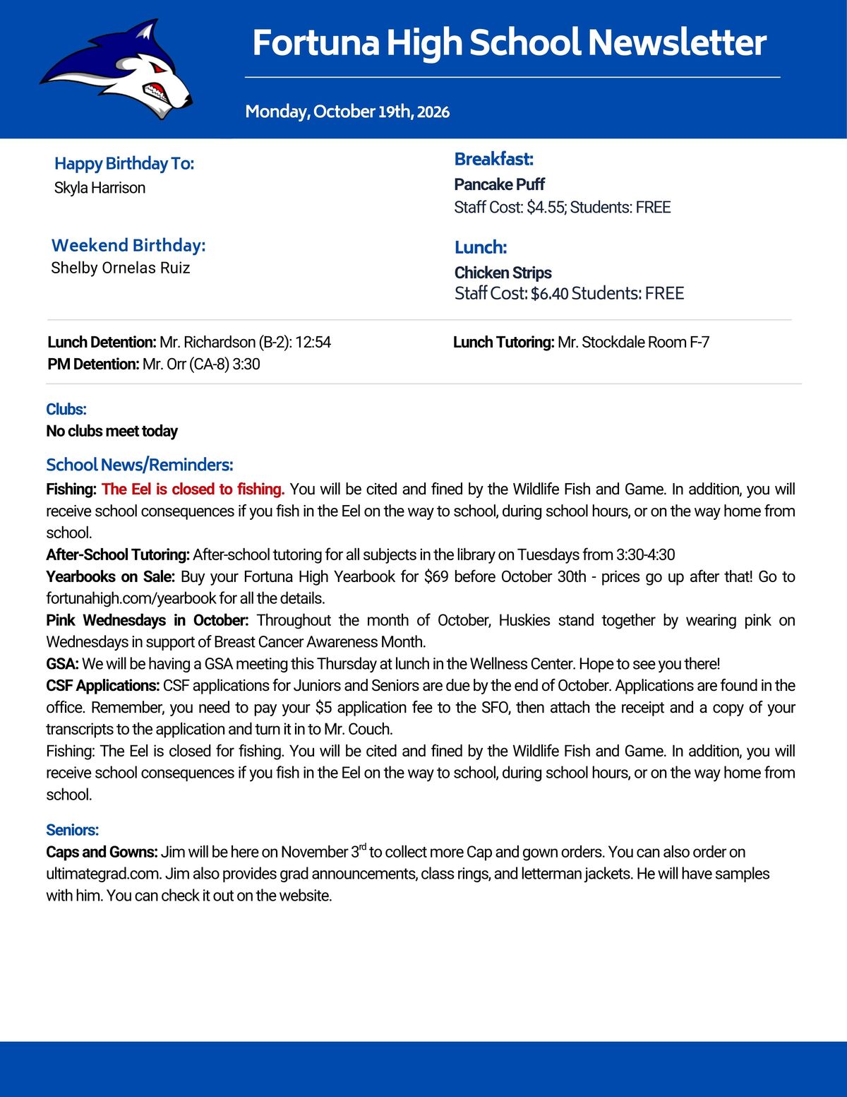 Bulletin 10/19/2026