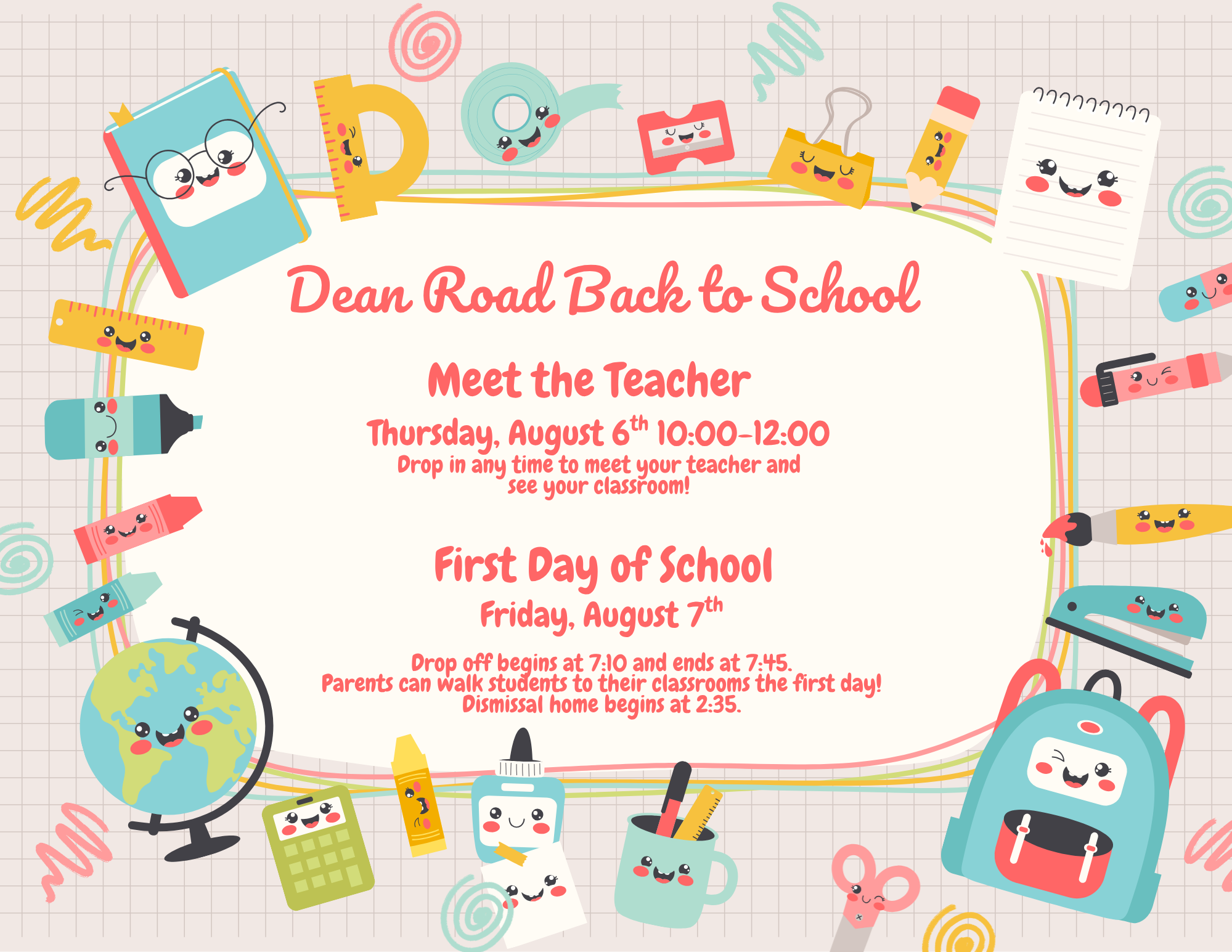 Dean Road Back to School Reminders 