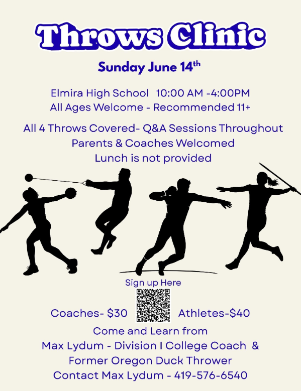 Throws Clinic Coming to Elmira High School on June 14