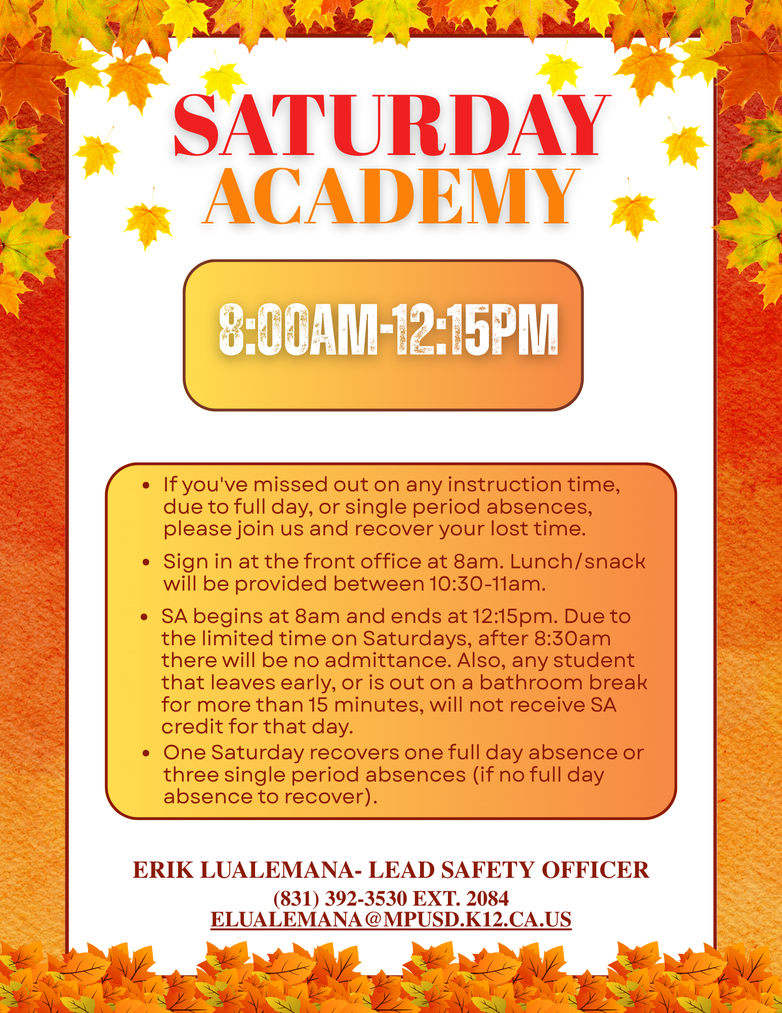 Saturday Academy 9/26