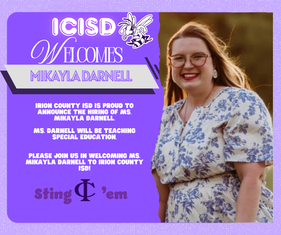 ICISD welcomes Mikayla Darnell, who will be teaching special education.