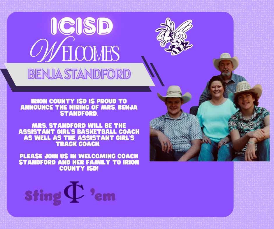 ICISD welcomes Mrs. Benja Standford as Assistant Girl's Basketball and Track Coach, shown with her family.