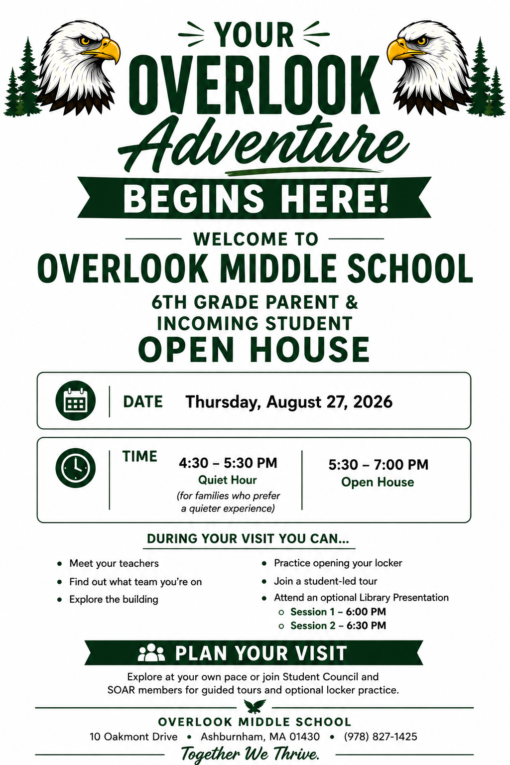 Welcome to Overlook! 6th Grade Open House – Thursday, August 27