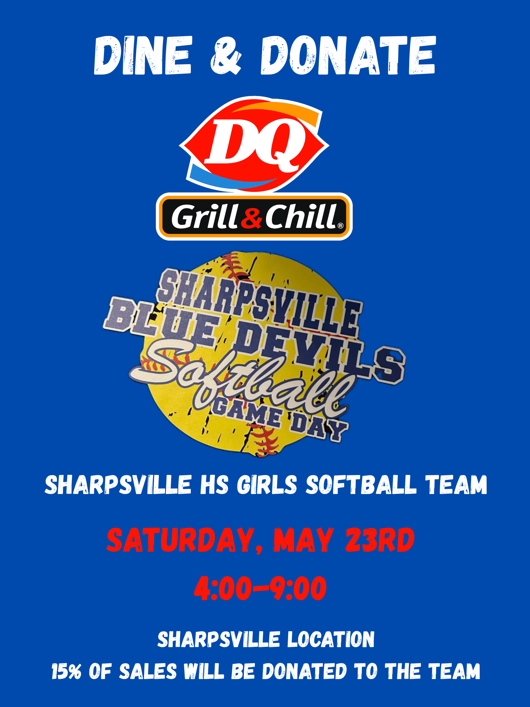 Sharpsville Softball Dine & Donate - Saturday 4:00-9:00 PM
