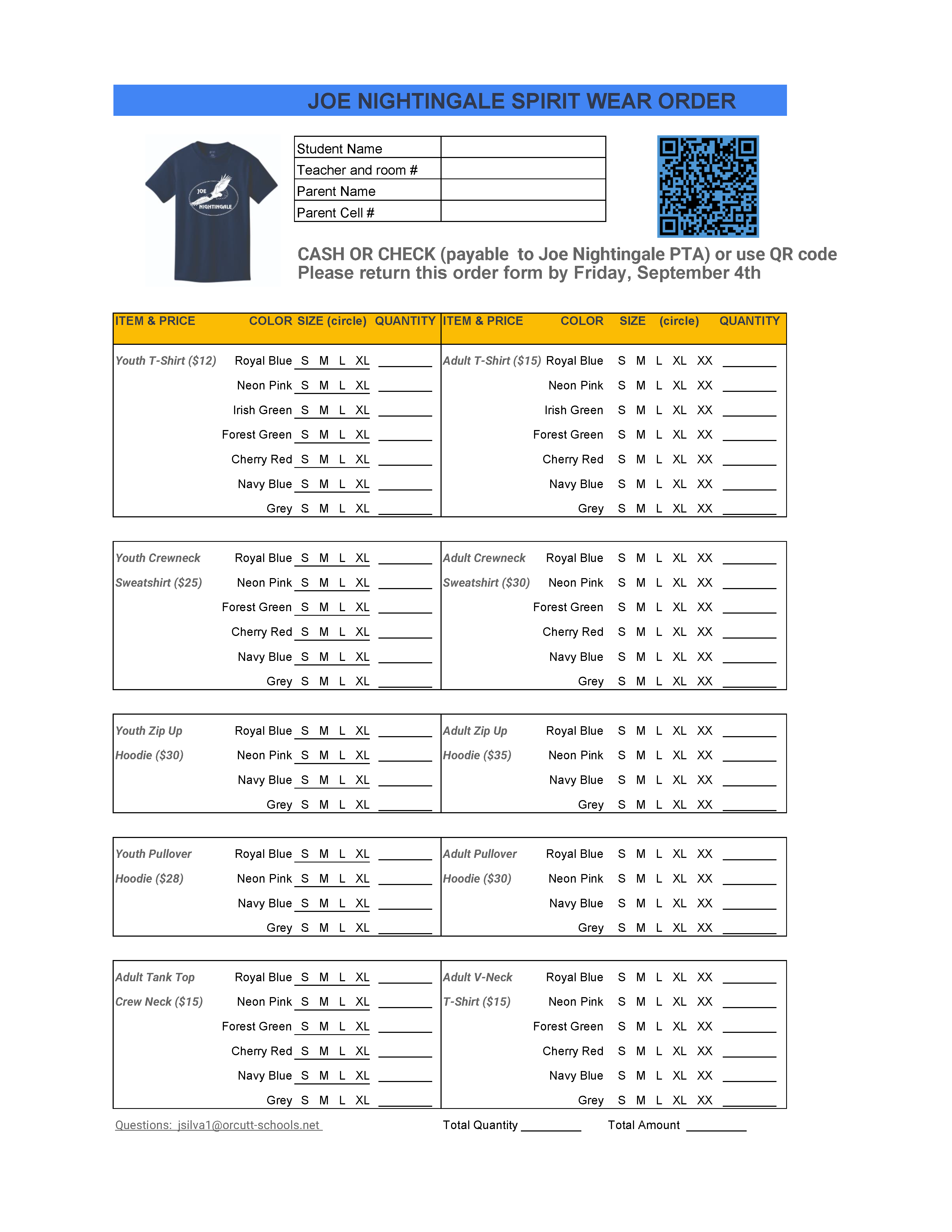 Last Call for Spirit Wear Orders