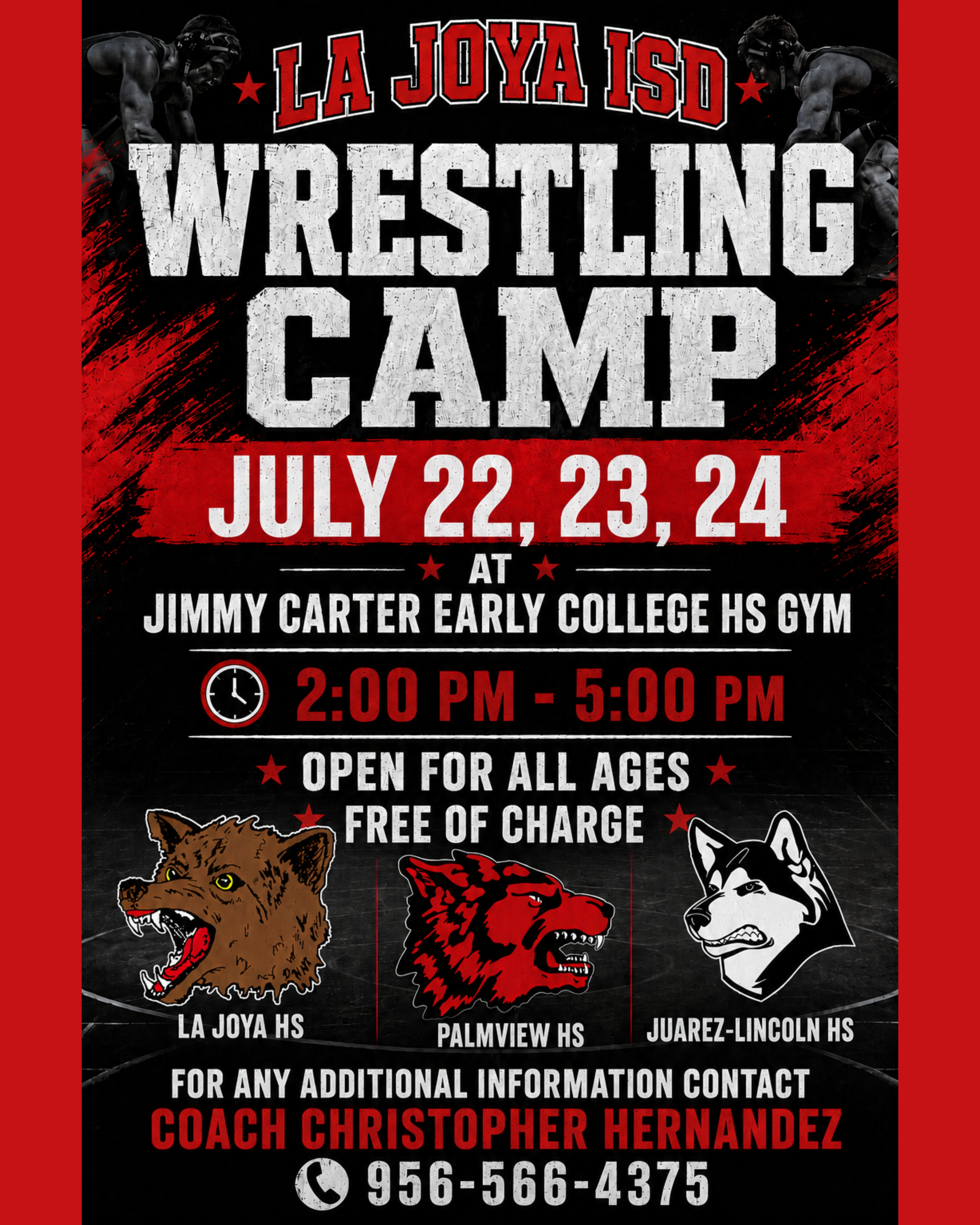 🤼 Ready to hit the mat? Join us this summer at the La Joya ISD Wrestling Camp! 💪🔥