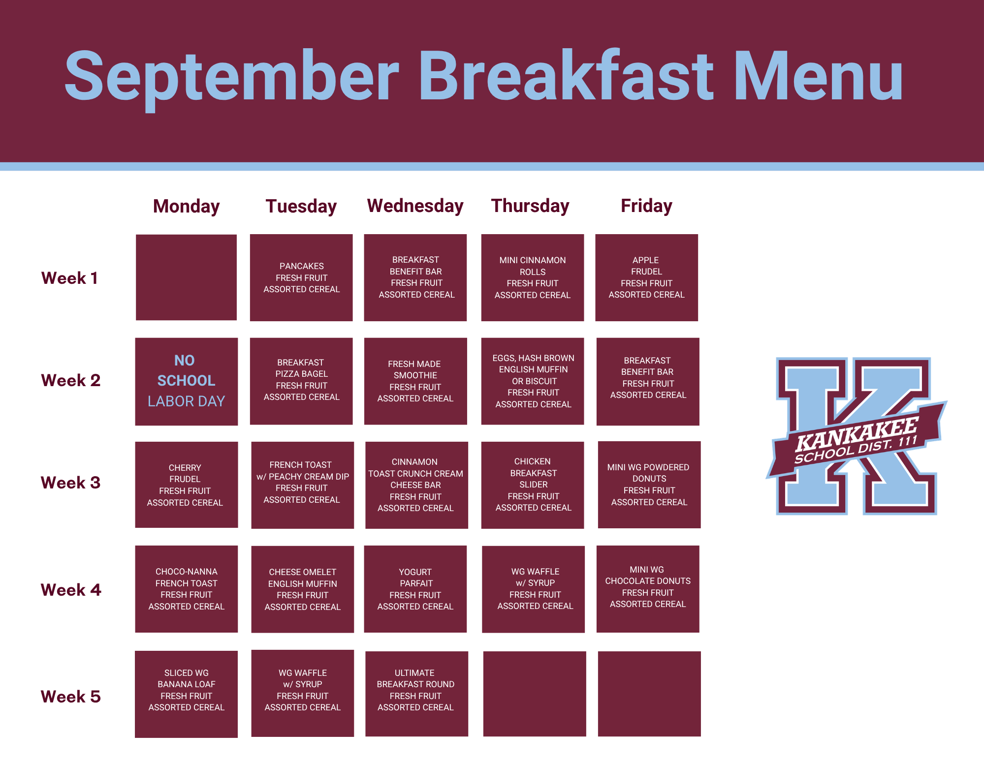 September Breakfast & Lunch Menus