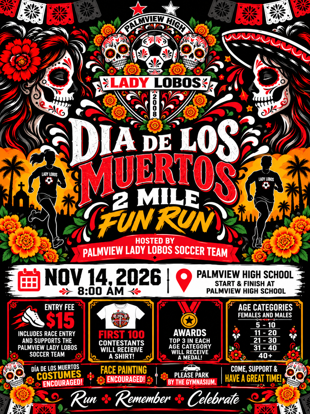💀🌼🏃‍♀️PHS' FIRST-EVER DÍA DE LOS MUERTOS 2-MILE FUN RUN! 🐺❤️🖤