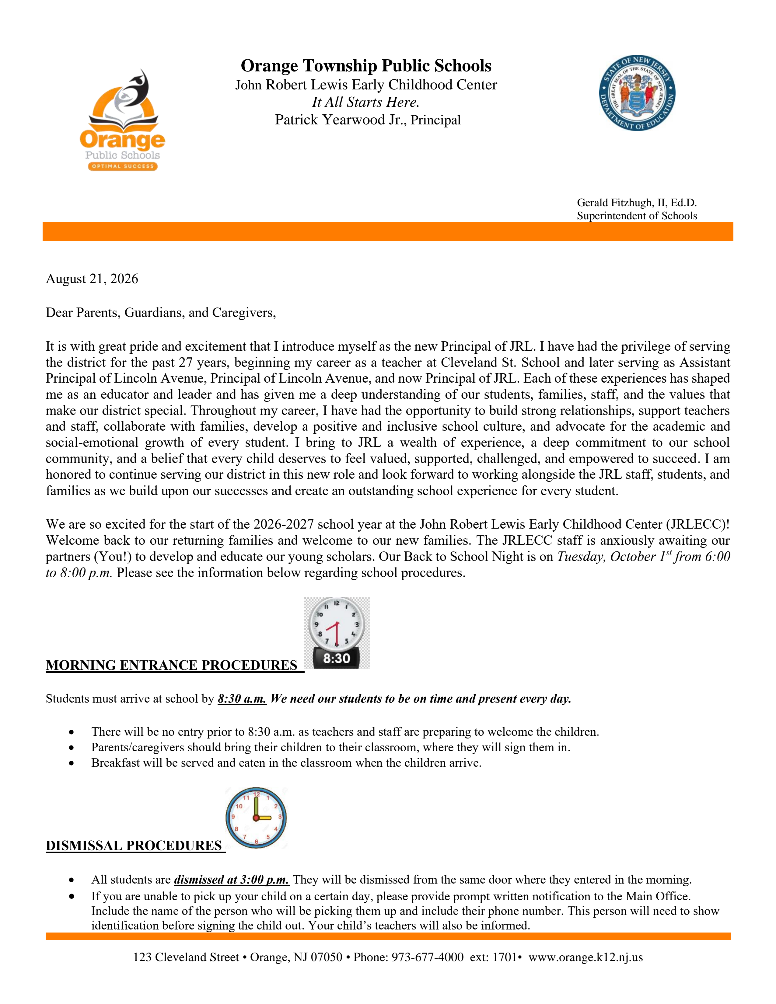 Welcome Back Letter from Principal Yearwood!