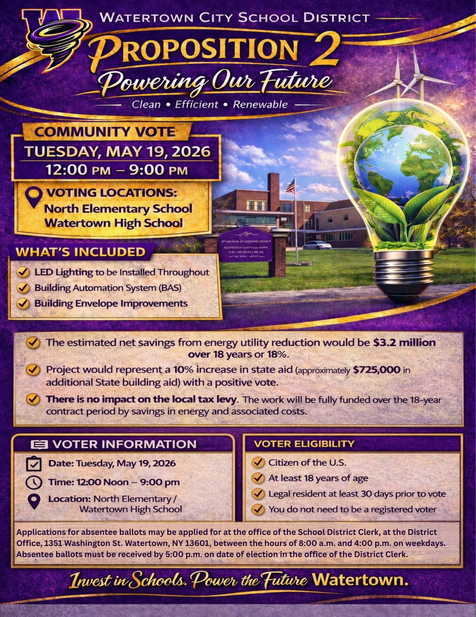 Flyer for Voters including voter locations and times. 
Proposition 2 - Powering Our Future
