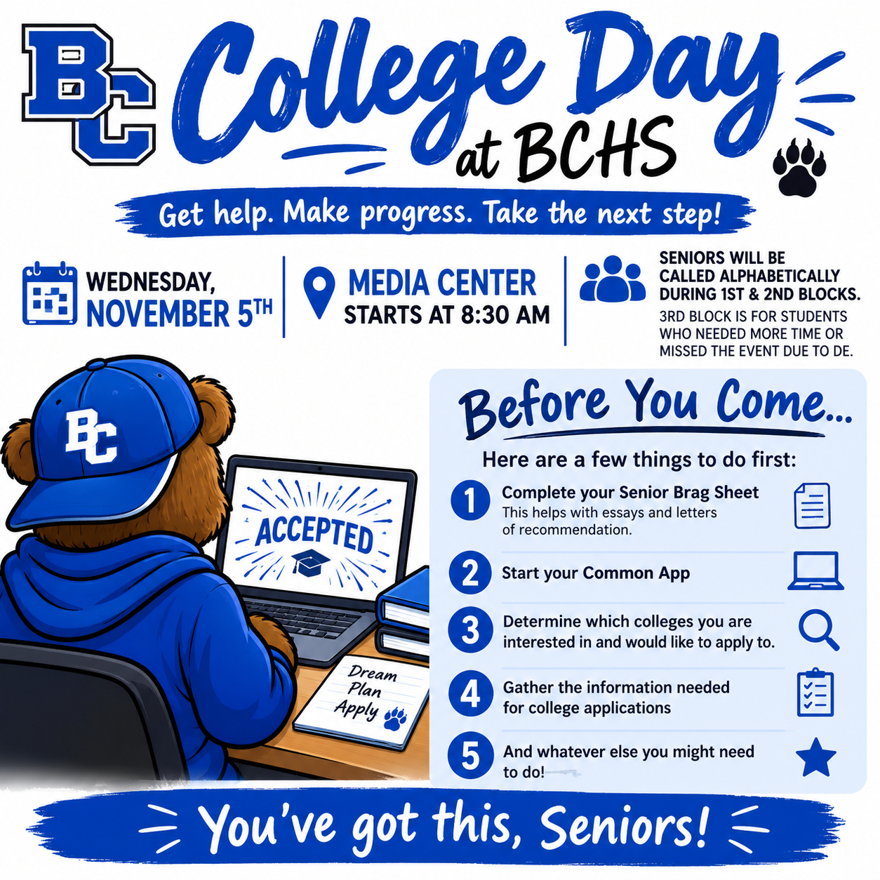 Apply to College Day at BCHS on Thursday, November 5th