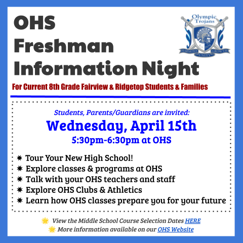 Poster - OHS Freshman Info Night for 8th-grade students & families.