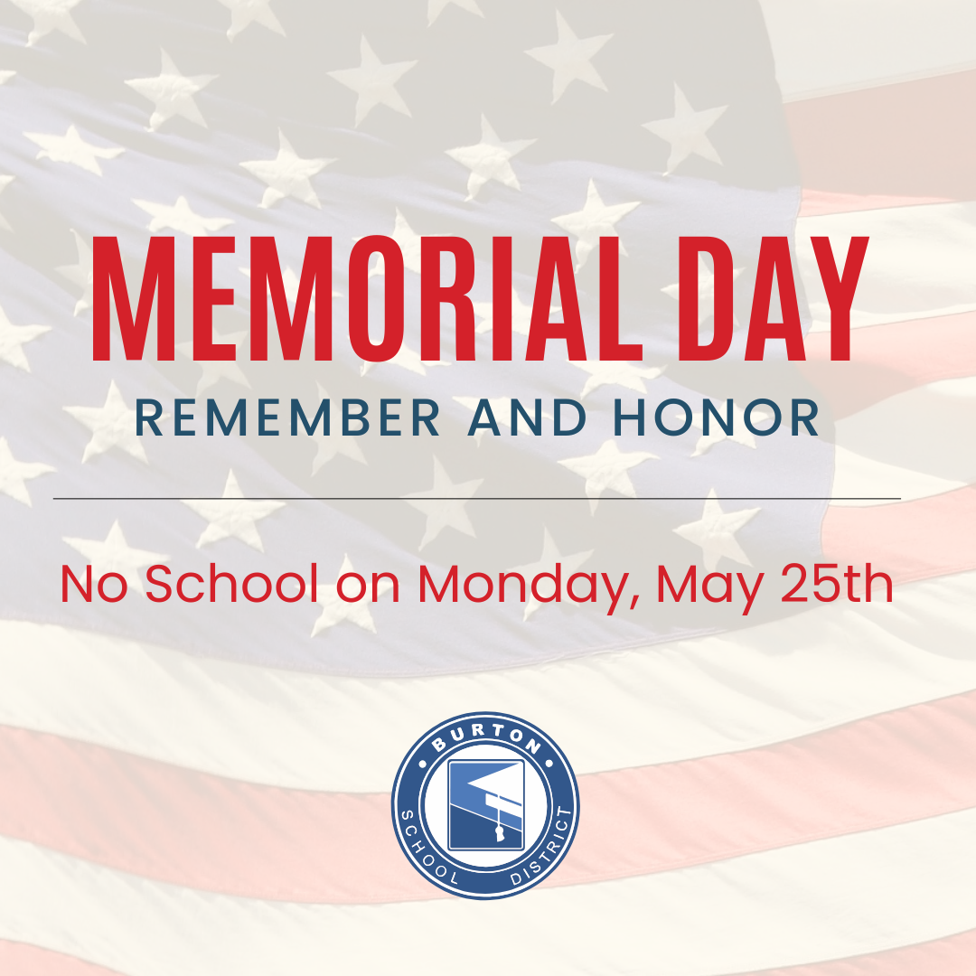 No School Monday in Observance of Memorial Day