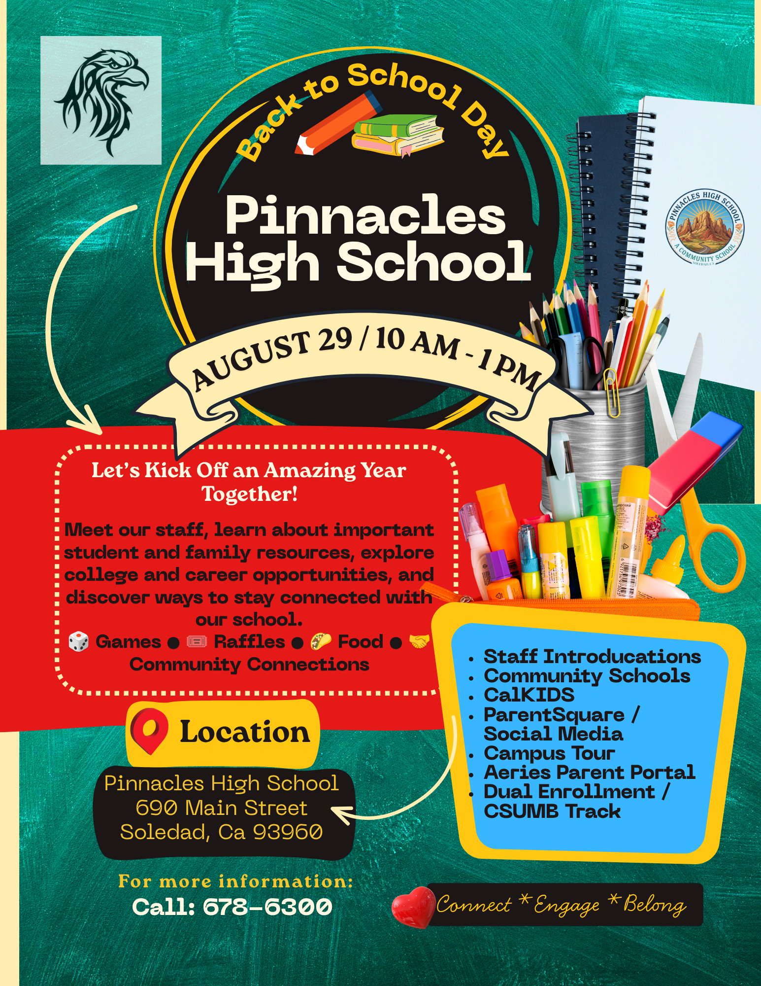 Pinnacles High School ~ Back to School Day ~ Saturday, August 29th