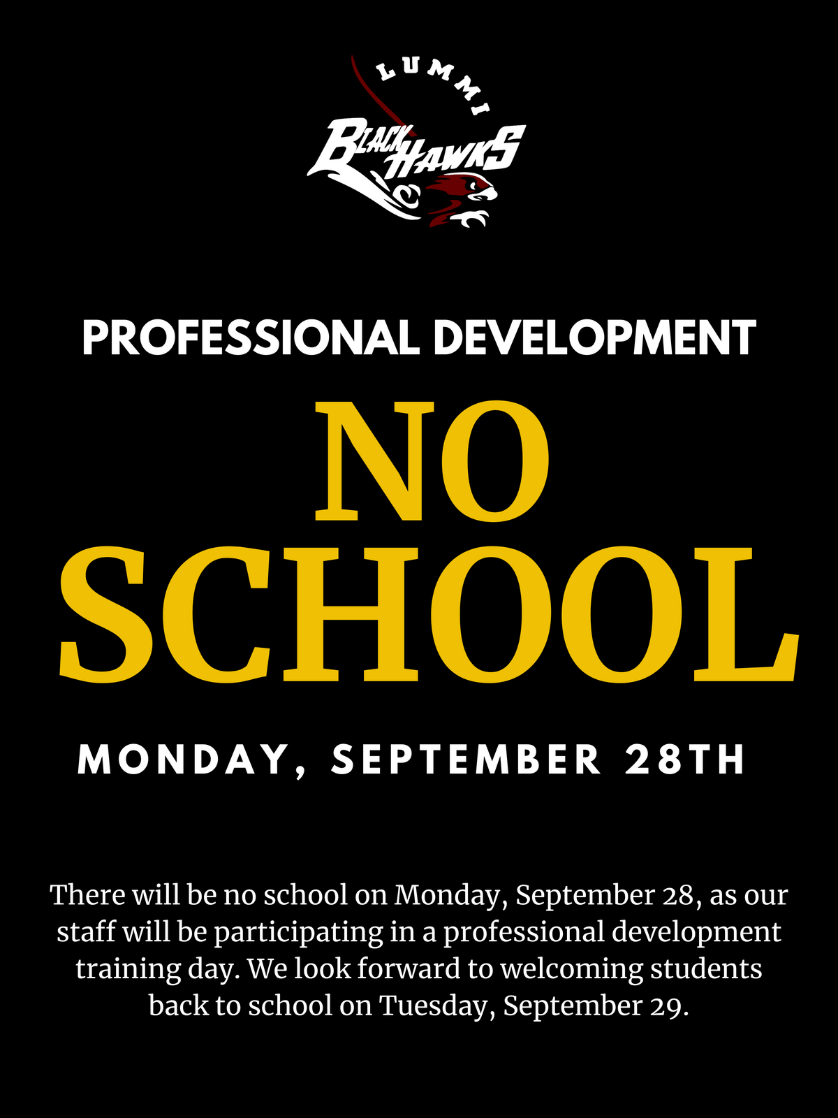 Reminder: No School Monday, September 28