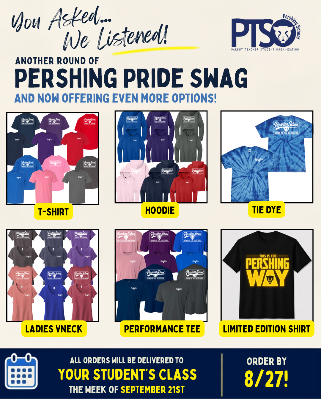 Pershing Spirit Wear Order Deadline is TOMORROW, 8/27!