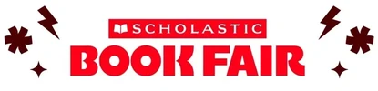 Scholastic Book Fair logo with red text and decorative elements.