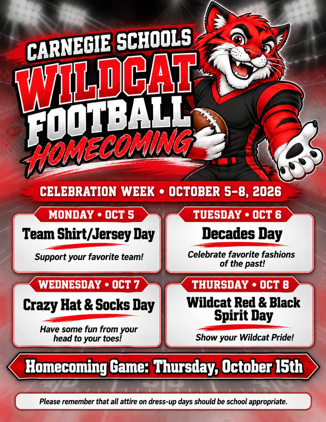 Football Homecoming Celebration Week: October 5-8, 2026