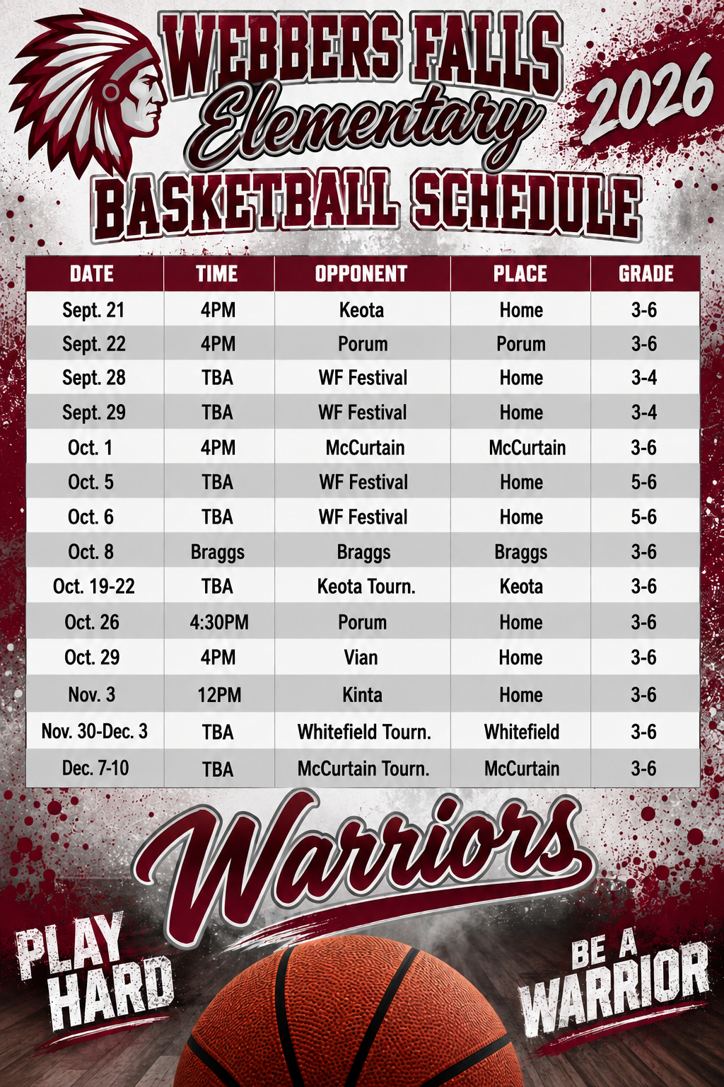 Updated Elementary Basketball Schedule