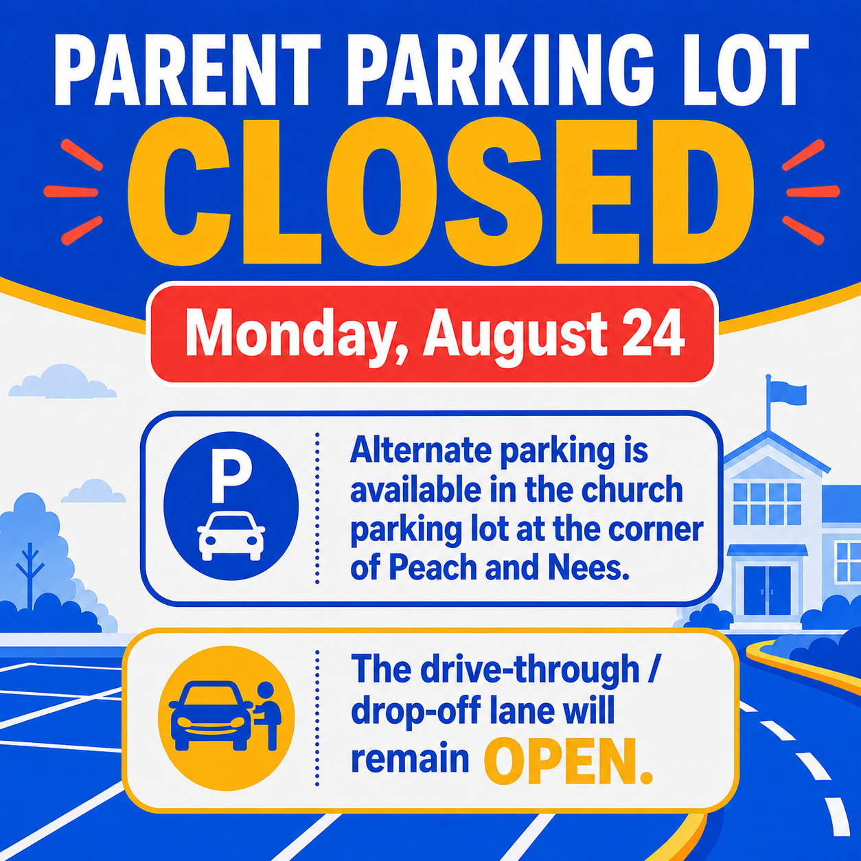 Garfield's Parent Parking Lot Monday, August 24